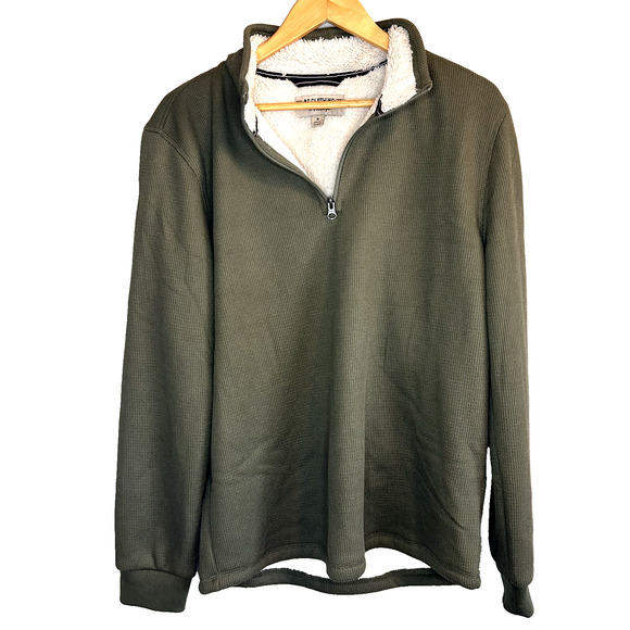 The BC Clothing Co Full Zip Sweatshirt Mens M Green Fleece Lined Waffle Fall - Picture 1 of 5
